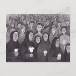 Praying by candle light in Lourdes, Frankrijk Briefkaart