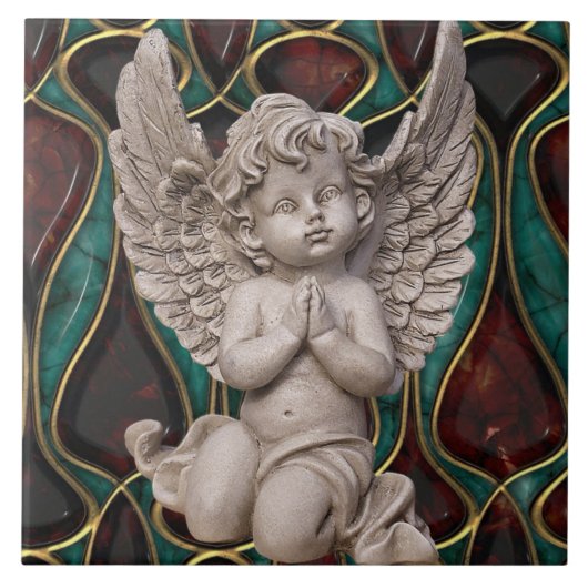 Praying Cherub Angel on Enameled Background Tile Tegeltje (Voorkant)