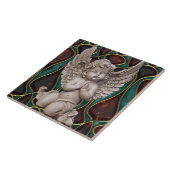 Praying Cherub Angel on Enameled Background Tile Tegeltje (Zijkant)