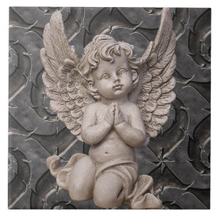 Praying Cherub Angel on  Steel Background Tegeltje