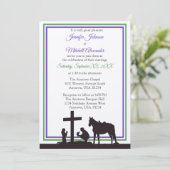 Praying Cowboy and Bride Paars and Green Wedding Kaart (Staand voorkant)