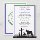 Praying Cowboy and Bride Paars Green Wedding Kaart (Voorkant / Achterkant)