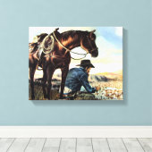 Praying Cowboy Canvas Afdruk (Insitu (Houten vloer))