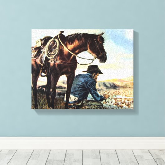 Praying Cowboy Canvas Afdruk (Insitu (Houten vloer))