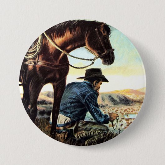 Praying Cowboy Ronde Button 7,6 Cm (Voorkant)