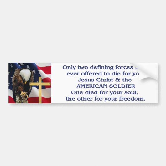 Praying Eagle American Flag Christelijk Cross Bumpersticker (Voorkant)