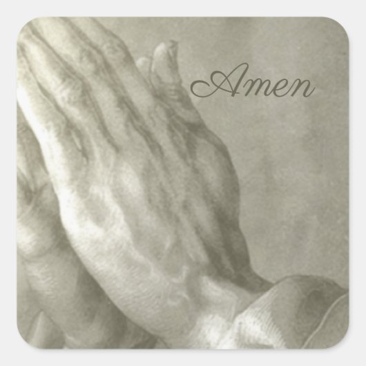 Praying Hands Amen Vierkante Sticker (Voorkant)