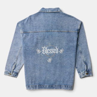 Praying Hands Blessed Floral Graphic Denim Jacket