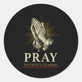 Praying Hands Jesus Cross Rosary Faith Devotion Pr Ronde Sticker (Voorkant)