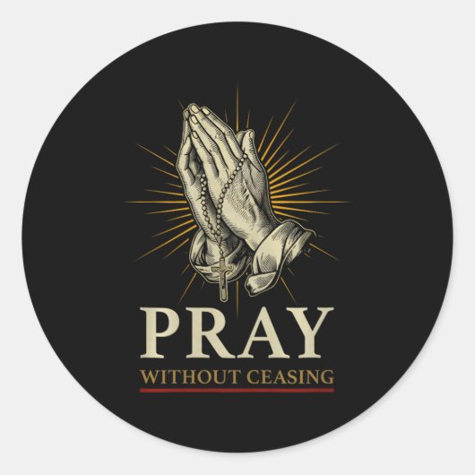 Praying Hands Jesus Cross Rosary Faith Devotion Pr Ronde Sticker (Voorkant)