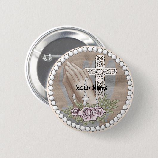 Praying Hands Rosary Ronde Button 5,7 Cm (Voorkant /achterkant)