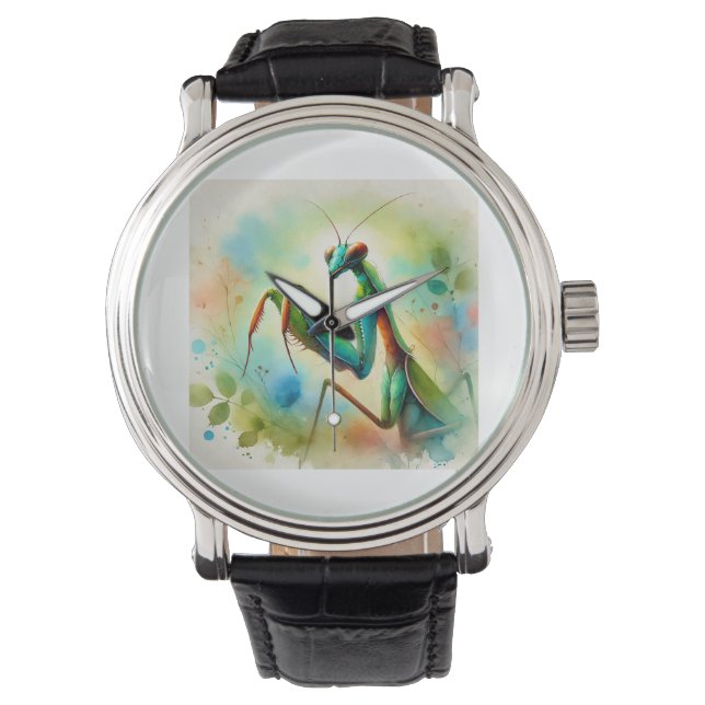 Praying Mantis 031024AREF144 - Watercolor Horloge (Voorkant)