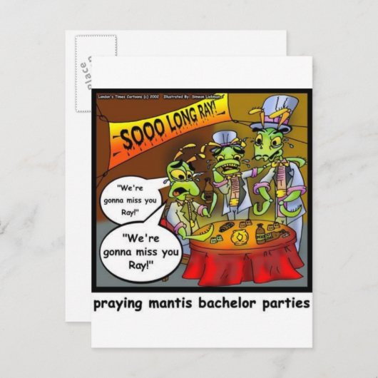 Praying Mantis Batchelor Party Funny Gifts & T - s Uitnodiging Briefkaart (Voorkant / Achterkant)