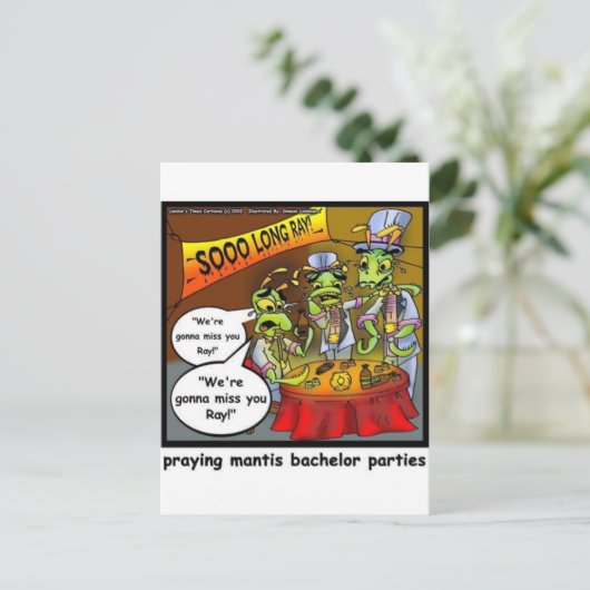 Praying Mantis Batchelor Party Funny Gifts & T - s Uitnodiging Briefkaart (Staand voorkant)