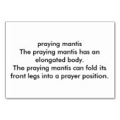 Praying Mantis Insect Reading Flashcards for Adult Kaart (Achterkant)