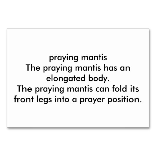 Praying Mantis Insect Reading Flashcards for Adult Kaart (Achterkant)