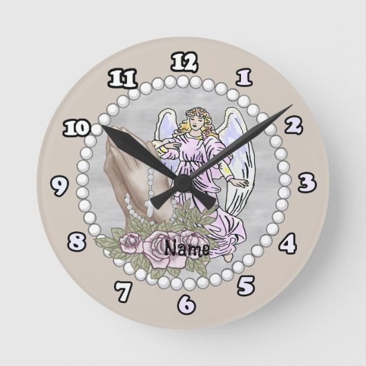 Praying Rosary Angel Clock Ronde Klok (Voorkant)