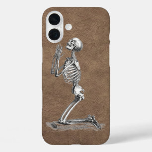Praying Skeleton Faux-Leather iPhone 16 Plus Hoesje