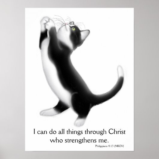 Praying Tuxedo Kitten Philippians 4:13 Poster (Voorkant)