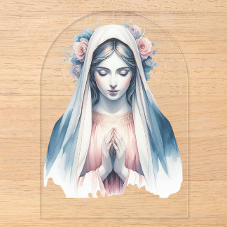 Praying Virgin Mary Watercolor - Blue & Pink Moder Acryl Uitnodigingen