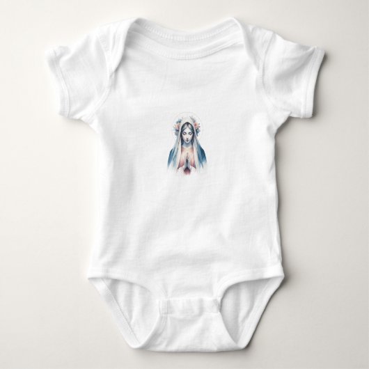 Praying Virgin Mary Watercolor - Blue & Pink Moder Romper (Voorkant)