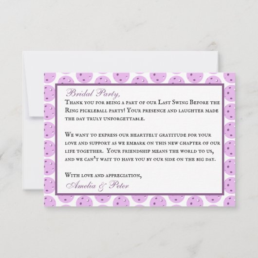 Pre-bruiloft Pickleball Lavendel gepersonaliseerde Bedankkaart (Achterkant)
