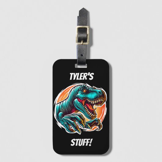 Pre-historische Epic Dino Attack T-Rex Black Bagagelabel (Voorkant (verticaal))