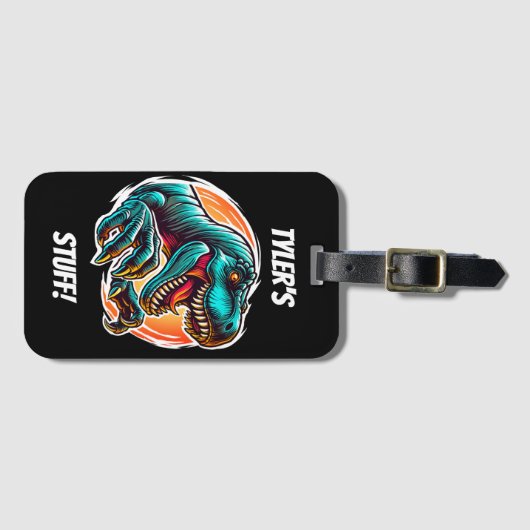 Pre-historische Epic Dino Attack T-Rex Black Bagagelabel (Voorkant (horizontaal))