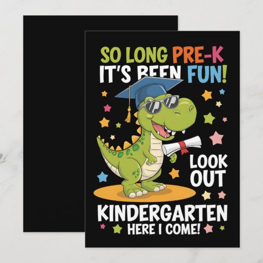 Pre K Afgestudeerd Kleuter Dinosaur T Rex Kaart (Voorkant / Achterkant)