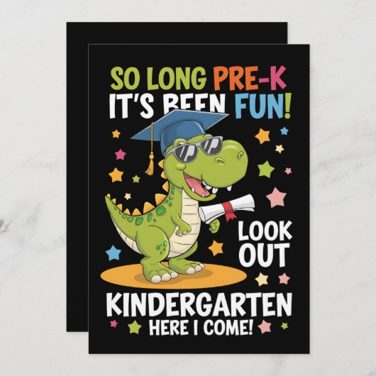 Pre-K afgestudeerd kleuterdinosaurus T Rex Kaart (Voorkant / Achterkant)