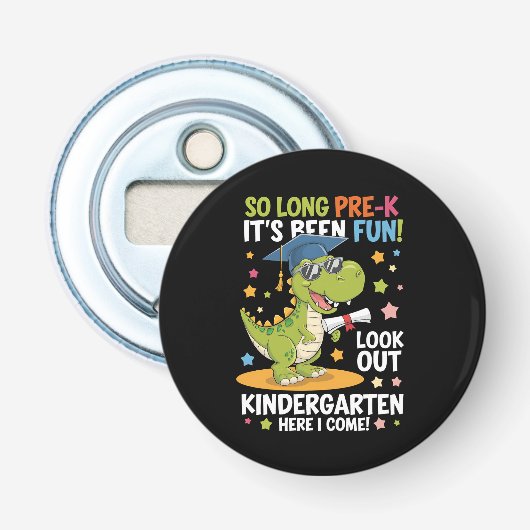 Pre K afgestudeerde kleuterschool Dinosaur T Rex Button Flesopener (Voorkant)