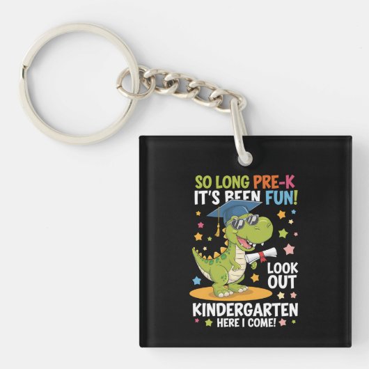 Pre K afgestudeerde kleuterschool Dinosaur T Rex Sleutelhanger (Voorkant)