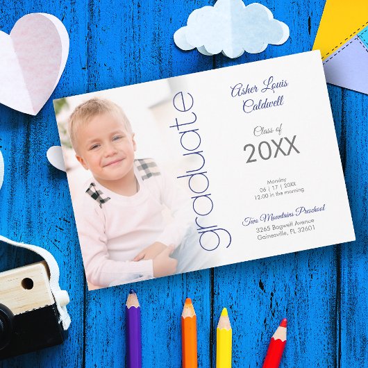 Pre-K Afstudeerder minimalistisch blauw Details Fo