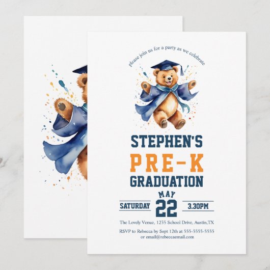 Pre-K afstudeerfeest Schattige Teddy Bear Kaart (Voorkant / Achterkant)