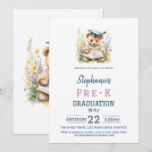 Pre-K Afstudeerfeest Schattige Teddybeer & Flowers Kaart (Voorkant / Achterkant)