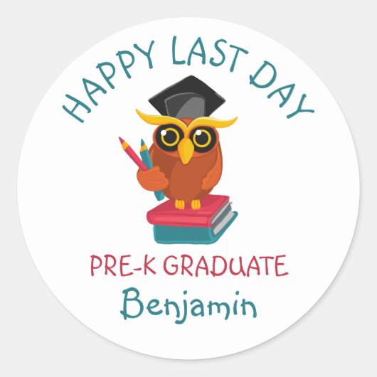 Pre-K Afstuderen 2022 Owl Afstuderen Gelukkig Laat Ronde Sticker (Voorkant)
