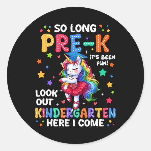 Pre-k Afstuderen 2025 Eenhoorn Meisje Kleuterschoo Ronde Sticker (Voorkant)
