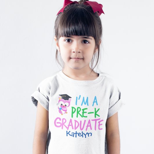 Pre-K Afstuderen Cute Pink Owl Custom Girls T-shirt