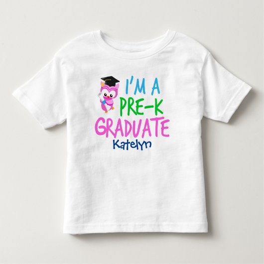 Pre-K Afstuderen Cute Pink Owl Custom Kinder Shirts (Voorkant)