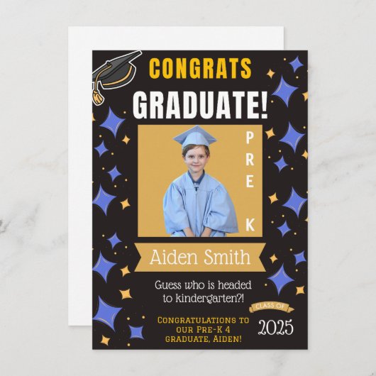 PRE-K AFSTUDEREN FOTOAANKONDIGING KAART (Voorkant / Achterkant)