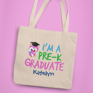 Pre-k Afstuderen het Roze Owl Aangepaste Afstudere Tote Bag