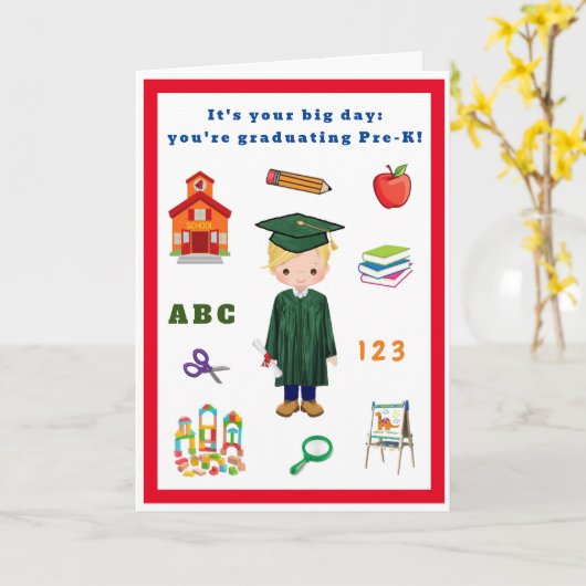 Pre-K Afstuderen Kaart voor jongen (Gele Bloem)
