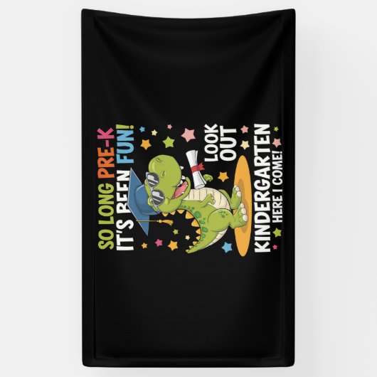 Pre K Afstuderen kleuterschool dinosaurus T Rex Spandoek (Verticaal)