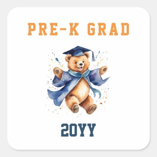 Pre-K Afstuderen Schattigee teddybeer Vierkante Sticker (Voorkant)