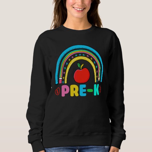Pre K Appel Met Terug Naar School Element Regenboo Trui (Voorkant)