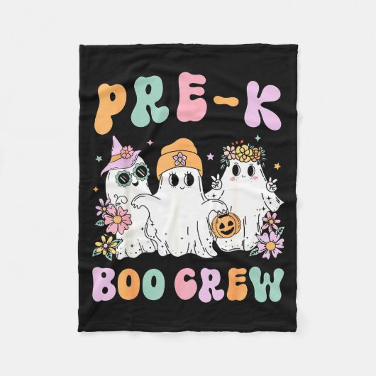 Pre-k Boo Crew Groovy Halloween Floral Ghost Pre K Fleece Deken (Voorkant)