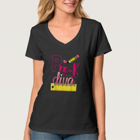 Pre K-diva liniaal potlood terug naar school citat T-shirt (Voorkant)