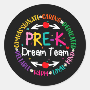 Pre-k droomteam terug naar school zorg liefde lera ronde sticker