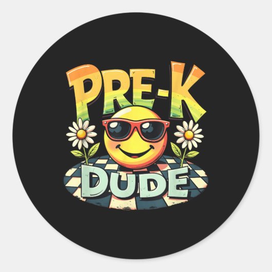 Pre-K Dude Funny Terug naar school Eerste schoolda Ronde Sticker (Voorkant)