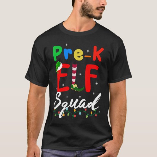 Pre K ELF Squad Funny Kerstmis ELF Leerleraar T-shirt (Voorkant)